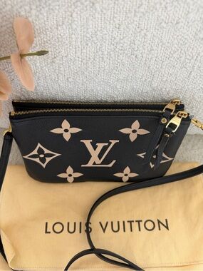 Louis Vuitton Double Zip Pochette Bicolor Empreinte Leather Monogram Crossbody
